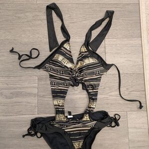 Black and Gold Striped One-Piece Swimsuit